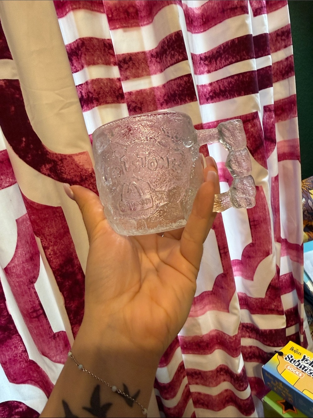 McDonald's Clear Glass Mug with Pink Tint and Bow Handle